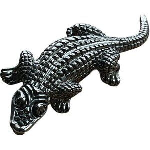 Silver Tone Crocodile Animal Brooch Pin